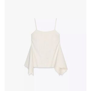 Zara Linen Cream Asymmetrical Spaghetti-Strap Top